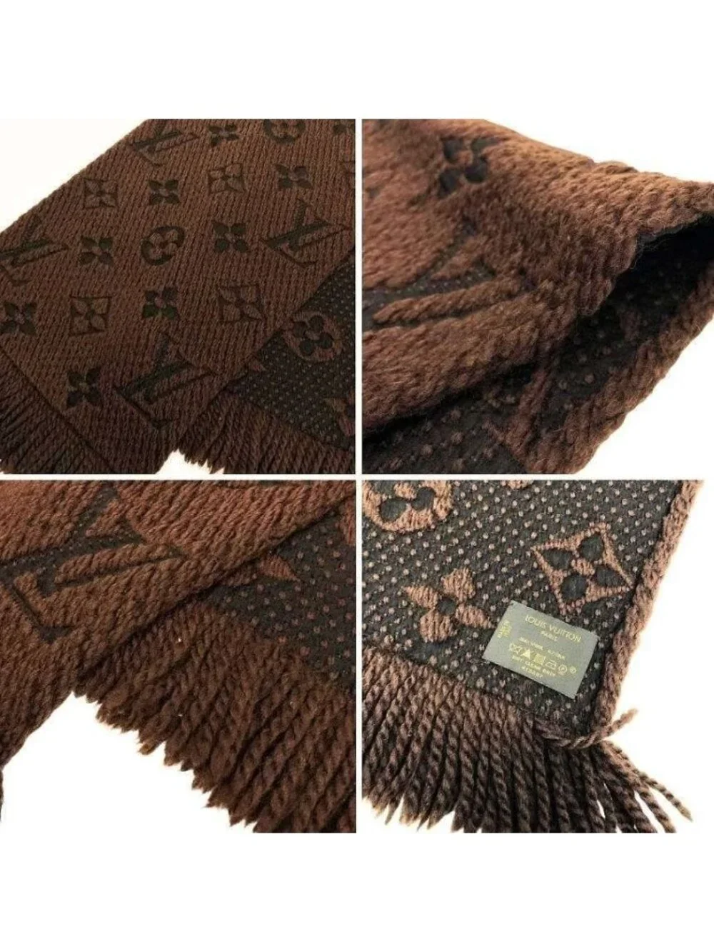 Louis Vuitton Logomania Scarf Brown Monogram Wool Silk